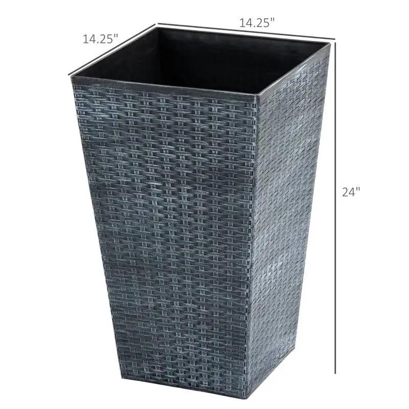 Set of 3 tall grey faux rattan plastic pots on Tampa Home & Garden Store