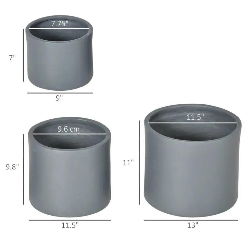 Set of 3 Stackable Round Outdoor Flower Pot Planters with Drainage Holes in Grey - Tampa Home & Garden Store