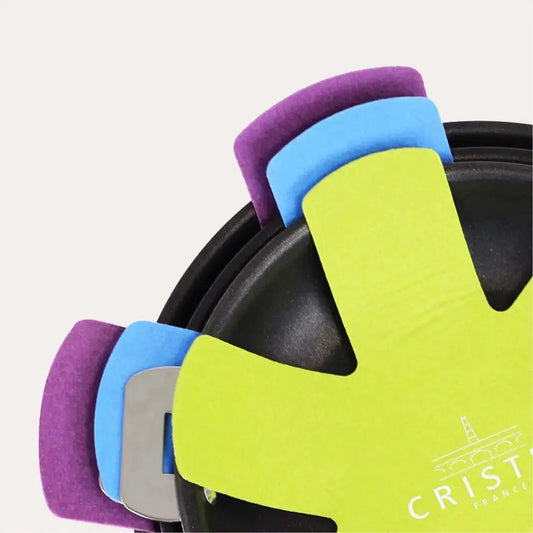 CRISTEL USA 3-pack nonstick pan protectors in lime green, blue, purple for stacking cookware on Tampa Home & Garden Store