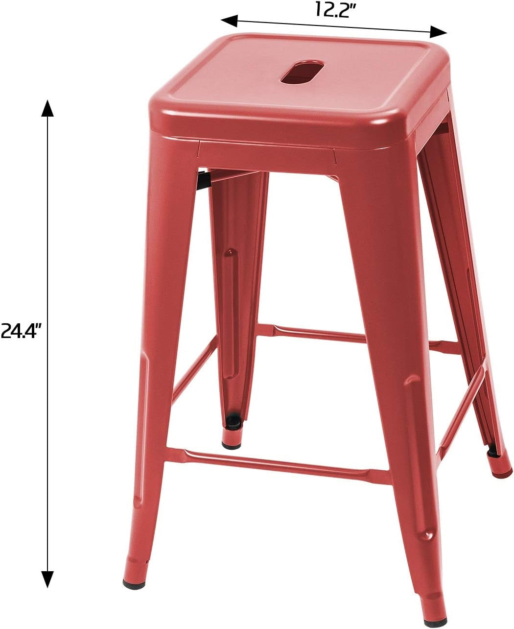 Set of 4 - 24-in. Indoor/Outdoor Backless Stacking Red Metal Barstools - Tampa Home & Garden Store