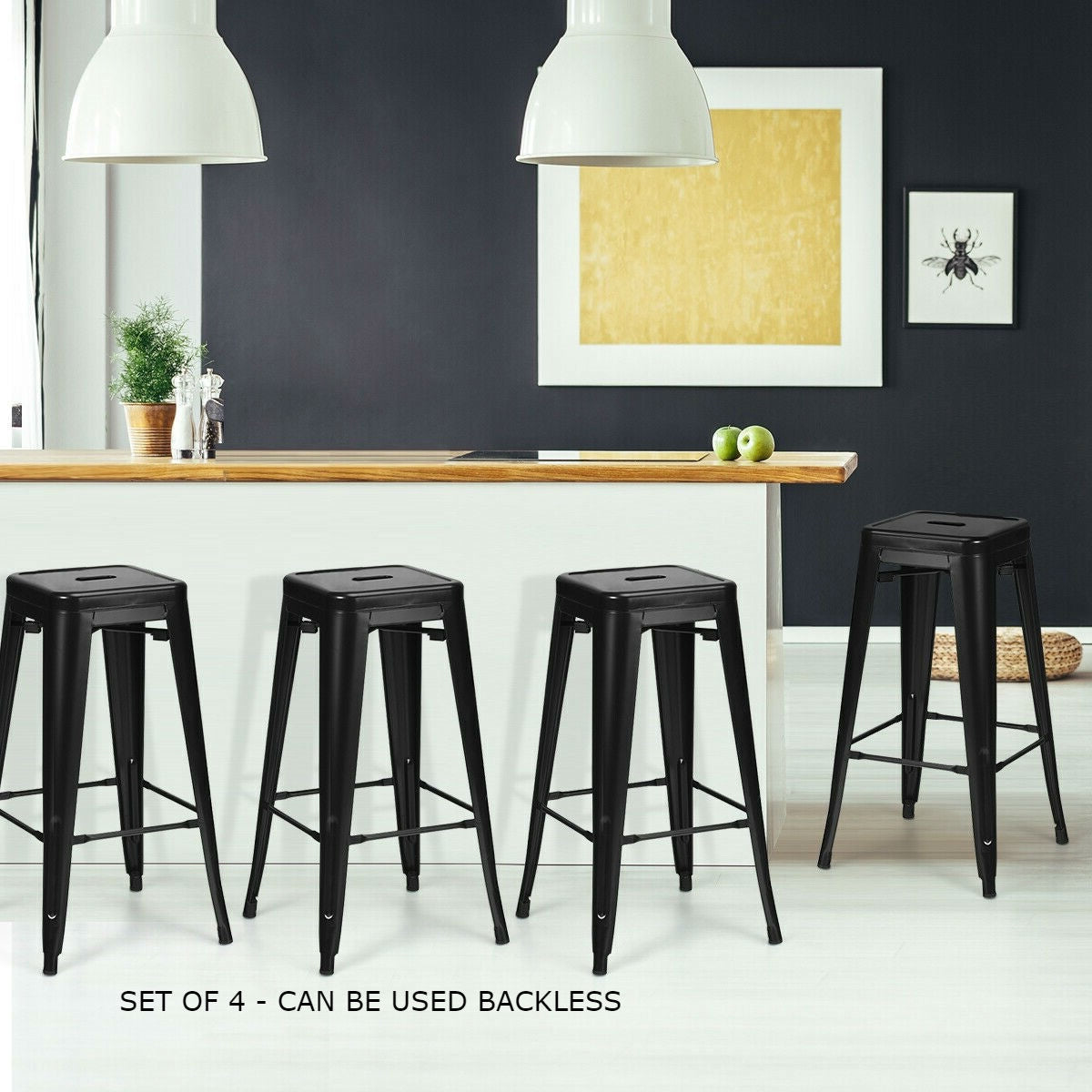 Set of 4 Black 30" Height High Back Metal Industrial Bar Stools - Tampa Home & Garden Store