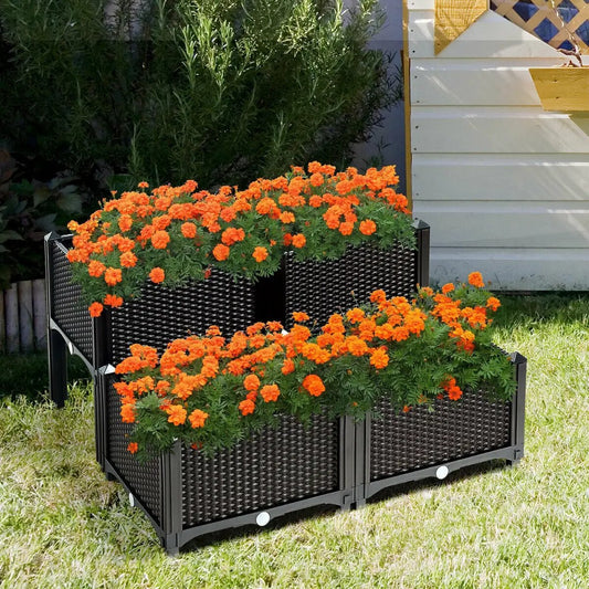 Set of 4 Elevated Flower Vegetable Herb Grow Planter Box-Brown - Tampa Home & Garden Store