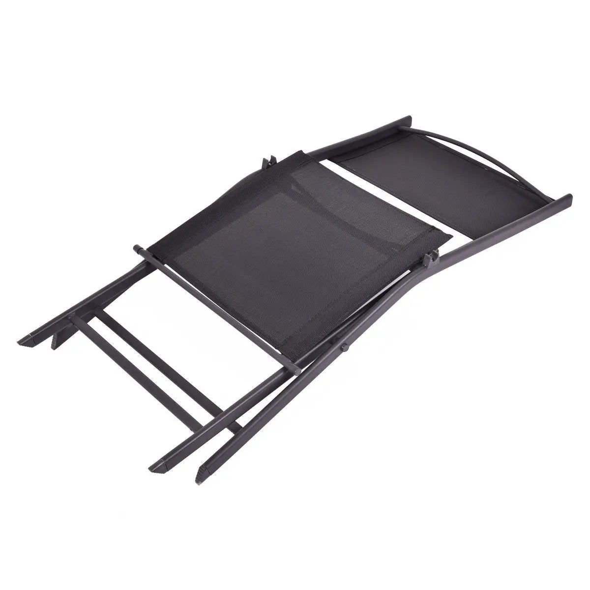 Set of 4 black outdoor patio foldable chairs with mesh seats and steel frames on Tampa Home & Garden Store