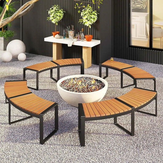 Set of 4 - Round Outdoor Metal Wood Backless Bench - Around Table Tree Fire Pit - Tampa Home & Garden Store