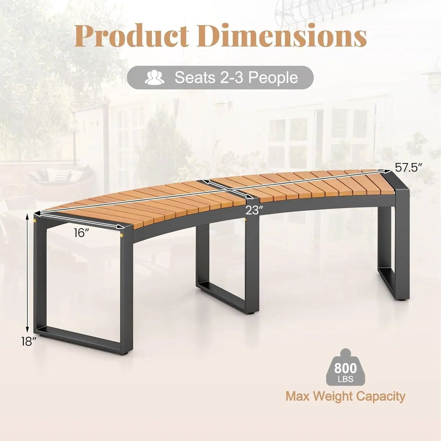 Set of 4 outdoor acacia wood benches with black steel frames, 57.5 in long; around a fire pit on Tampa Home & Garden Store