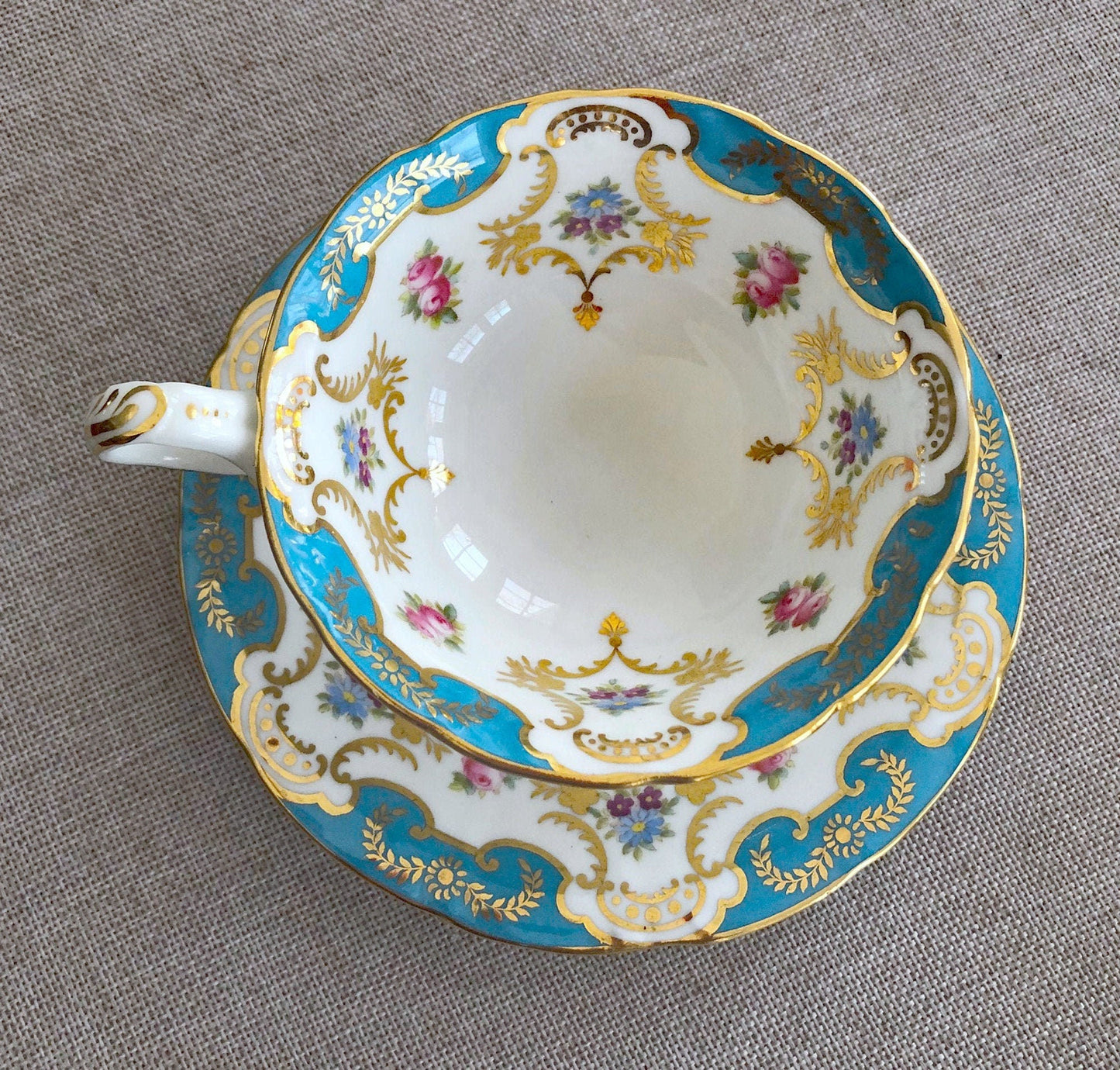 Set of Two Tea Cups and Saucers. Hand Painted Royal Albert Crown China and Salon China Richmond. Made in England. - Tampa Home & Garden Store