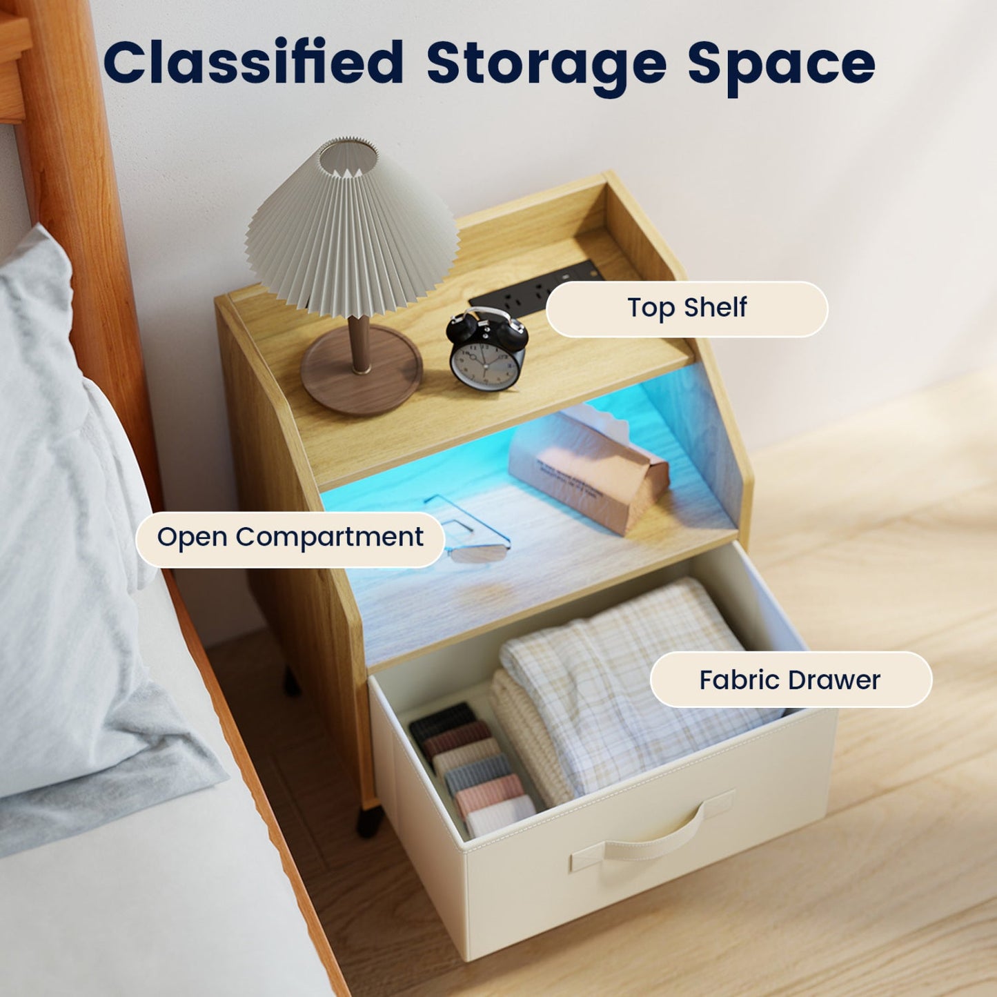 LED Nightstand Set with Charging Station & Drawer by DirectDeals, pair of white wood nightstands on Tampa Home & Garden Store