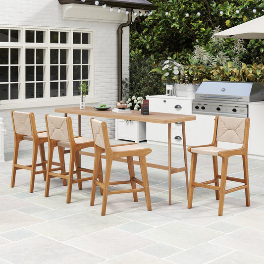 Set of 1 Outdoor Counter Height Bar Stool Woven Paper Rope Patio Barstool with Teak Wood Frame - Tampa Home & Garden Store