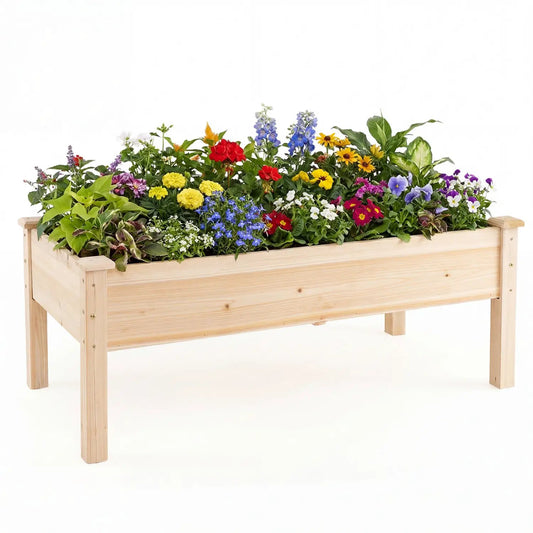 Set of 2 wooden raised garden beds with legs in natural fir on Tampa Home & Garden Store