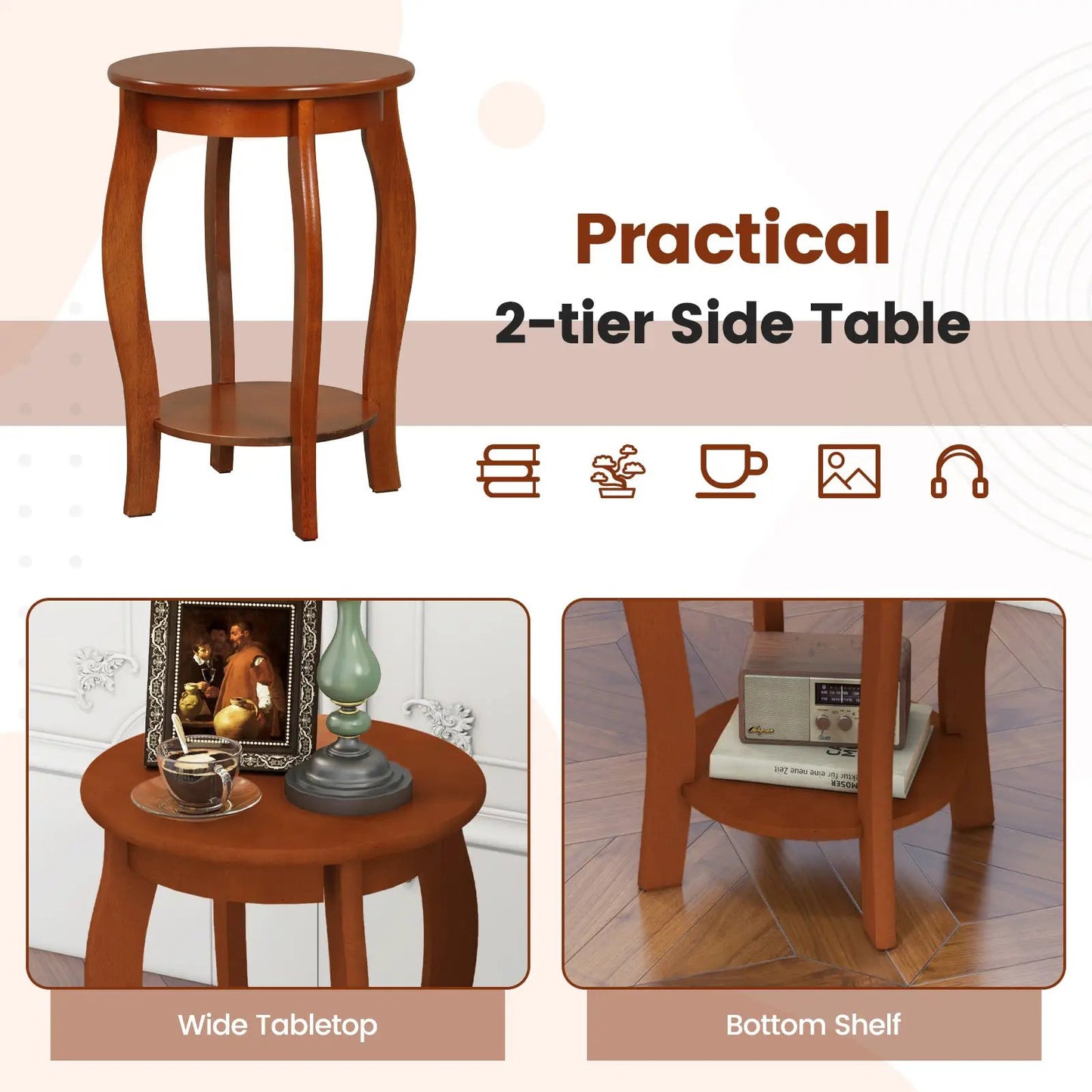 DirectDeals 2-piece round end tables 15in walnut finish with 2-tier storage and bottom shelf on Tampa Home & Garden Store