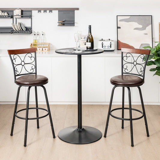 2 Pieces 24-30 Inch Adjustable PU Cushioned Swivel Barstools-Brown - Tampa Home & Garden Store