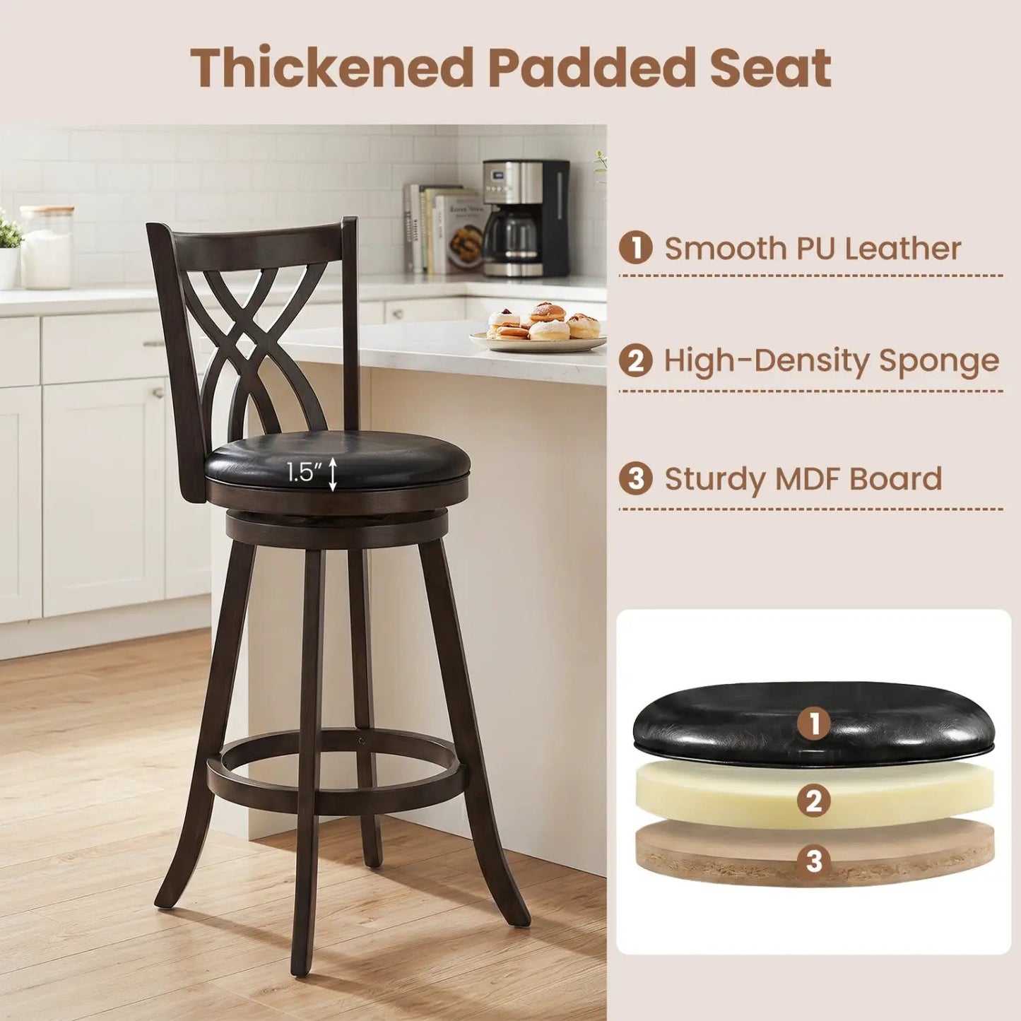 Counter Height Swivel Bar Stools Set of 2 29 Inch