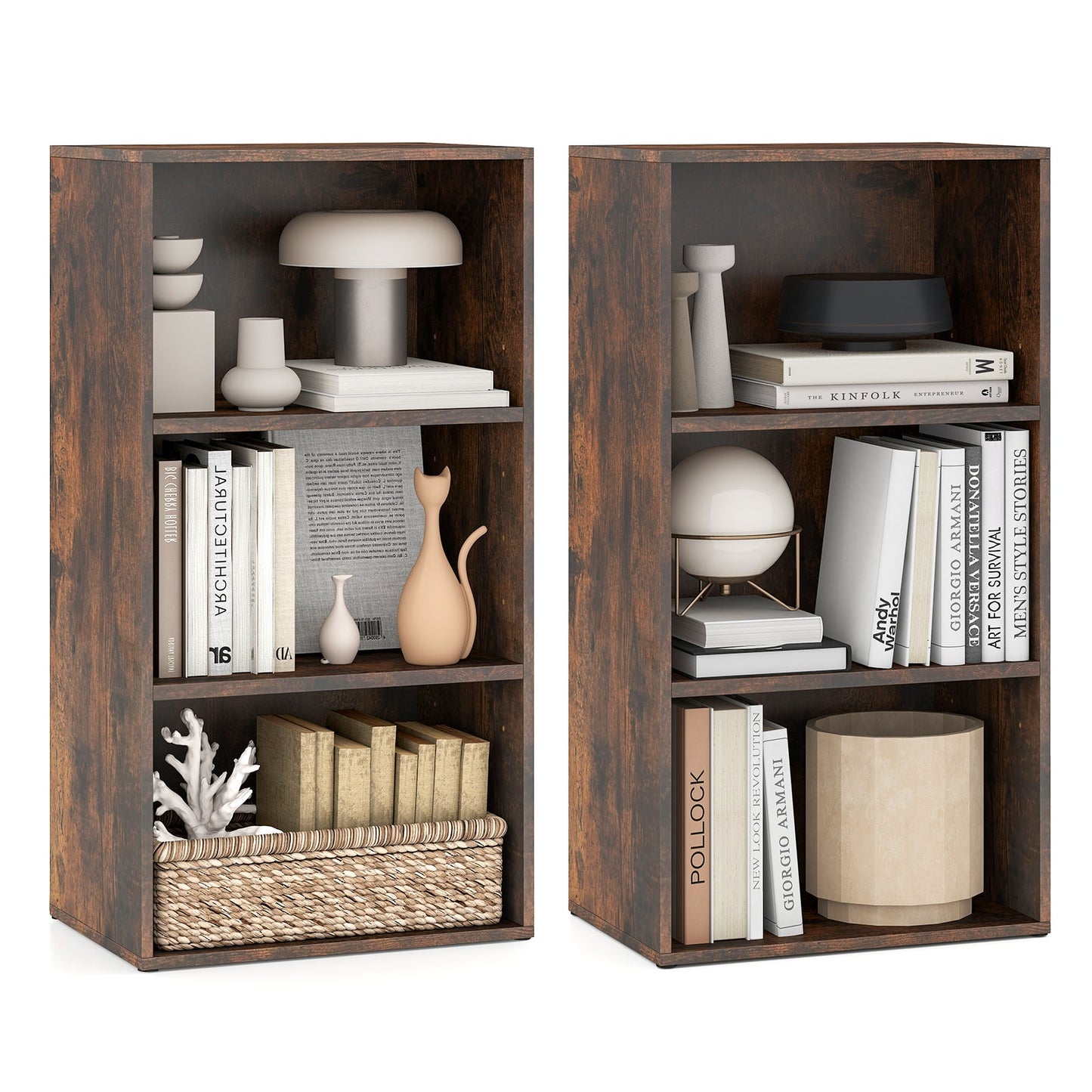 Set of 2 3-Tier Cube Bookcase with Adjustable Shelves for Home Office - Tampa Home & Garden Store