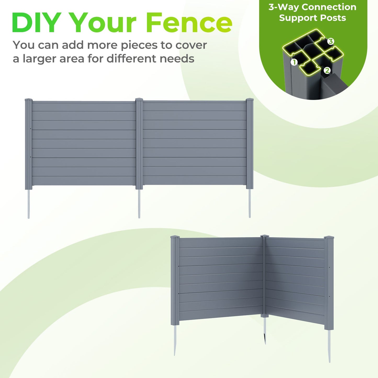 Set of 2 48 x 38 Inch Air Conditioner Fence 2 Panels with Metal Ground Stakes-Gray