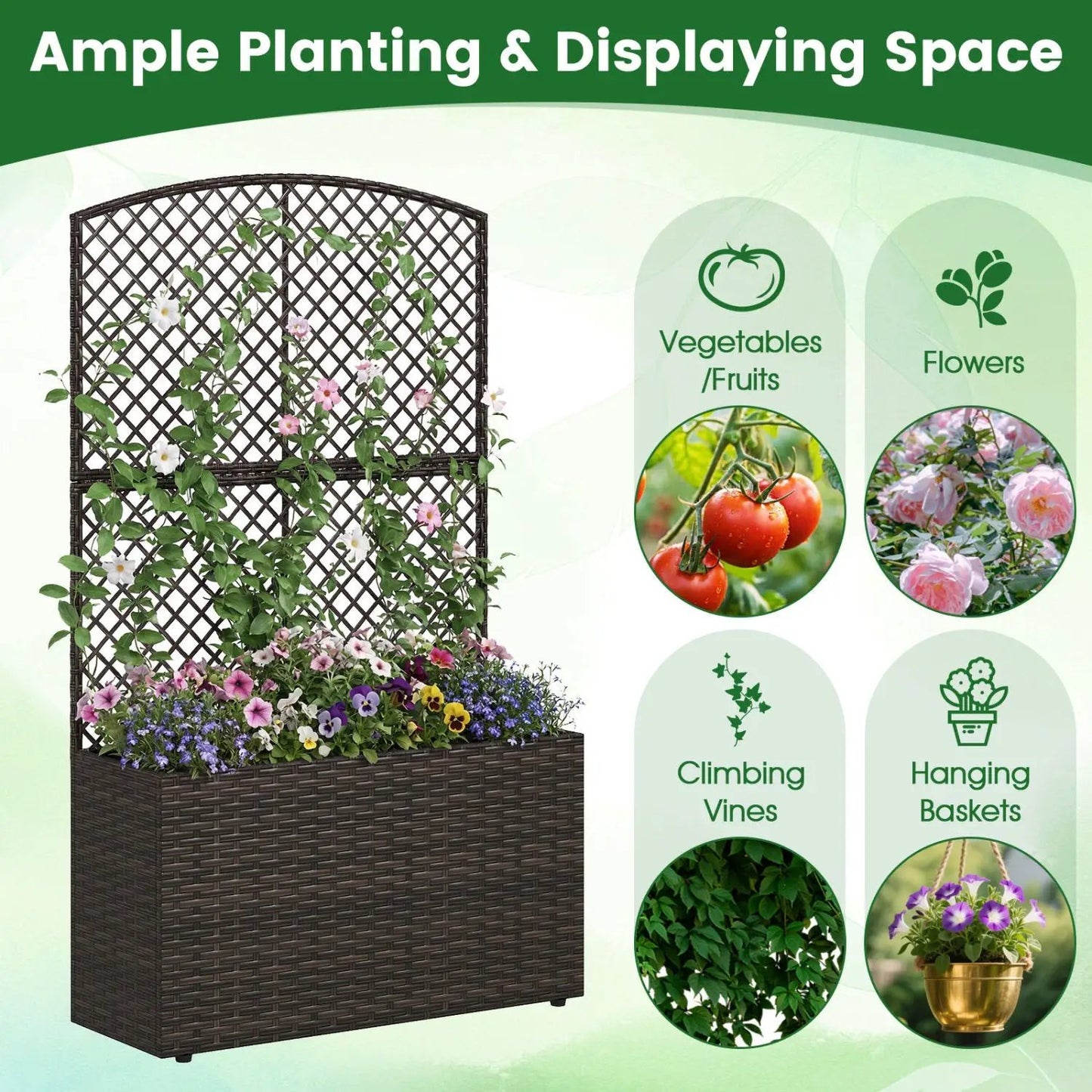 Set of 2 49-inch raised garden beds with lattice trellis in dark brown wicker planter on Tampa Home & Garden Store
