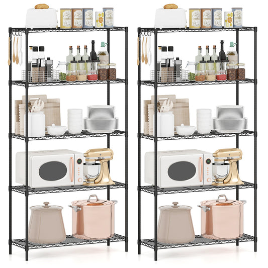 Set of 2 5-Tier Metal Storage Shelving Unit with V-Shaped Wire Rack and 1250 LBS Capacity-Black - Tampa Home & Garden Store
