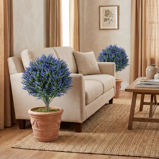 Set of 2 lavender topiary ball trees with spikes in terracotta pots on Tampa Home & Garden Store