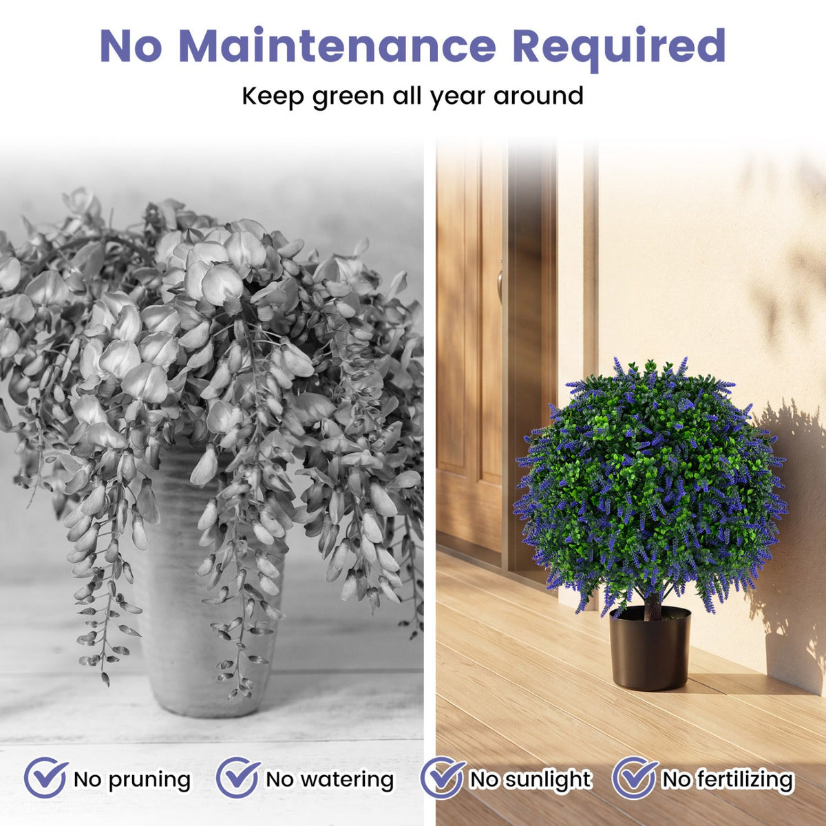 Artificial Lavender Topiary Ball Trees, 22 in, set of 2, DirectDeals plants with purple blooms on Tampa Home & Garden Store