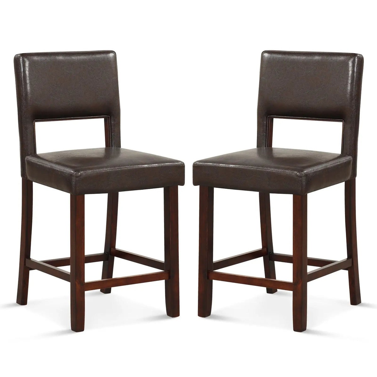 2-piece DirectDeals bar chair set dark brown faux leather with hollow back and wooden legs on Tampa Home & Garden Store