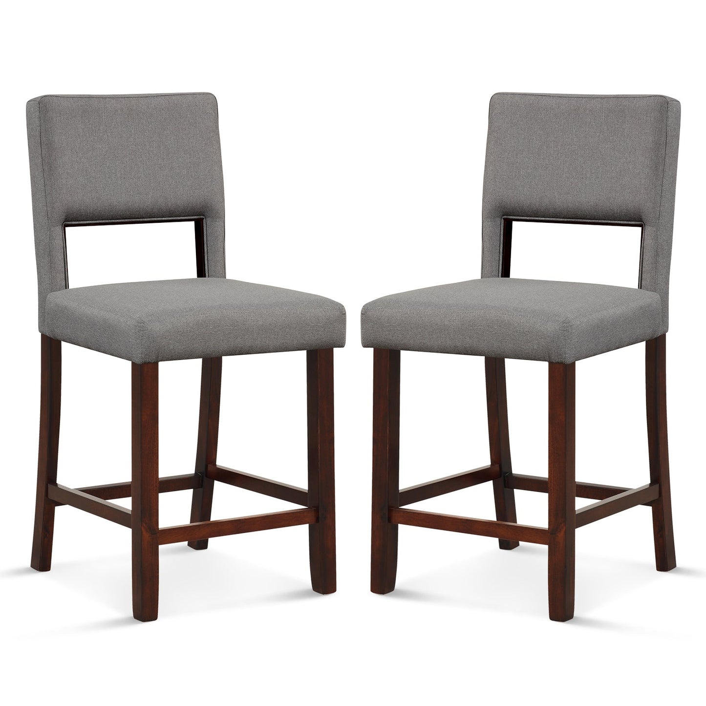 Juego de 2 sillas de bar con respaldo ahuecado y patas de madera de caucho - Beige