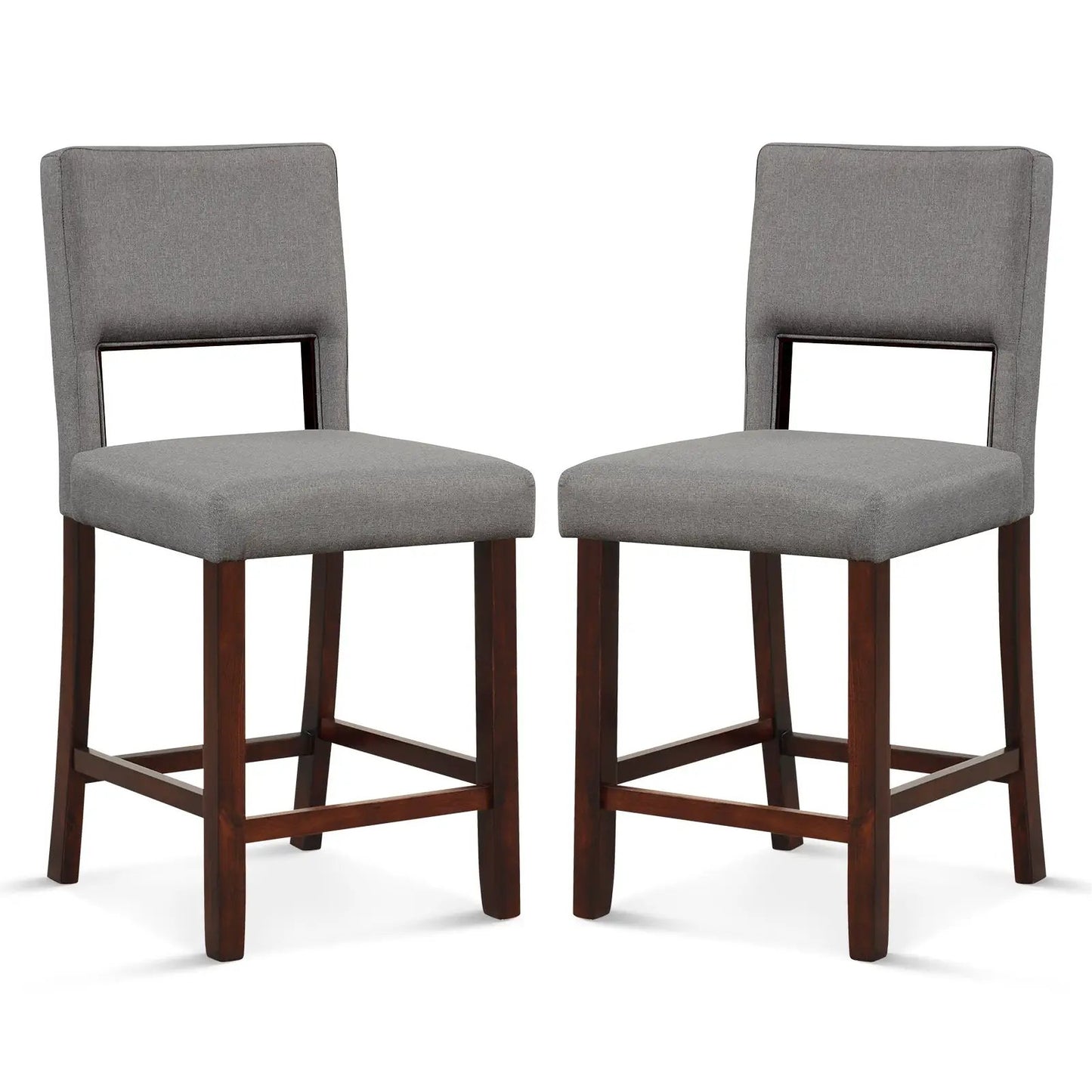 2 piece bar chair set with hollowed back and dark wood legs, gray upholstery on Tampa Home & Garden Store