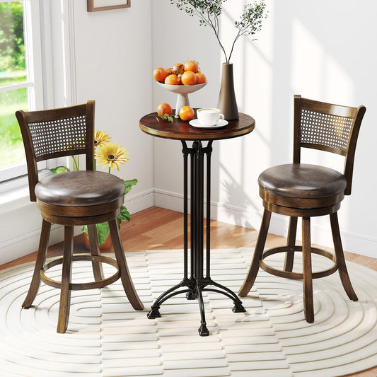 Set of 2 Bar Stools 25" Swivel Bar Chairs Leathaire Counter Height Stools-Brown - Tampa Home & Garden Store