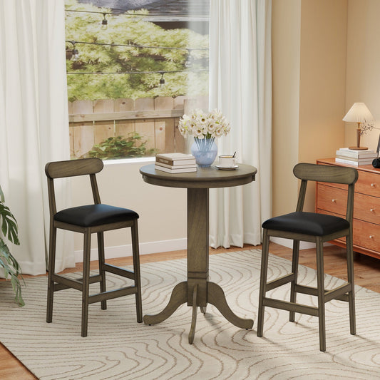 Set of 2 Bar Stools Upholstered with Rubber Wood Legs and Footrests-Oak - Tampa Home & Garden Store
