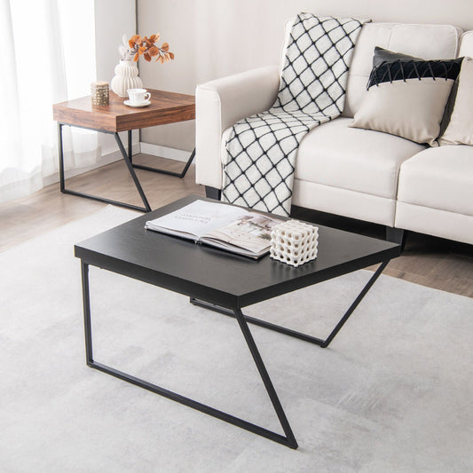Coffee Table Set of 2 with Powder Coated Metal Legs-Black - Tampa Home & Garden Store