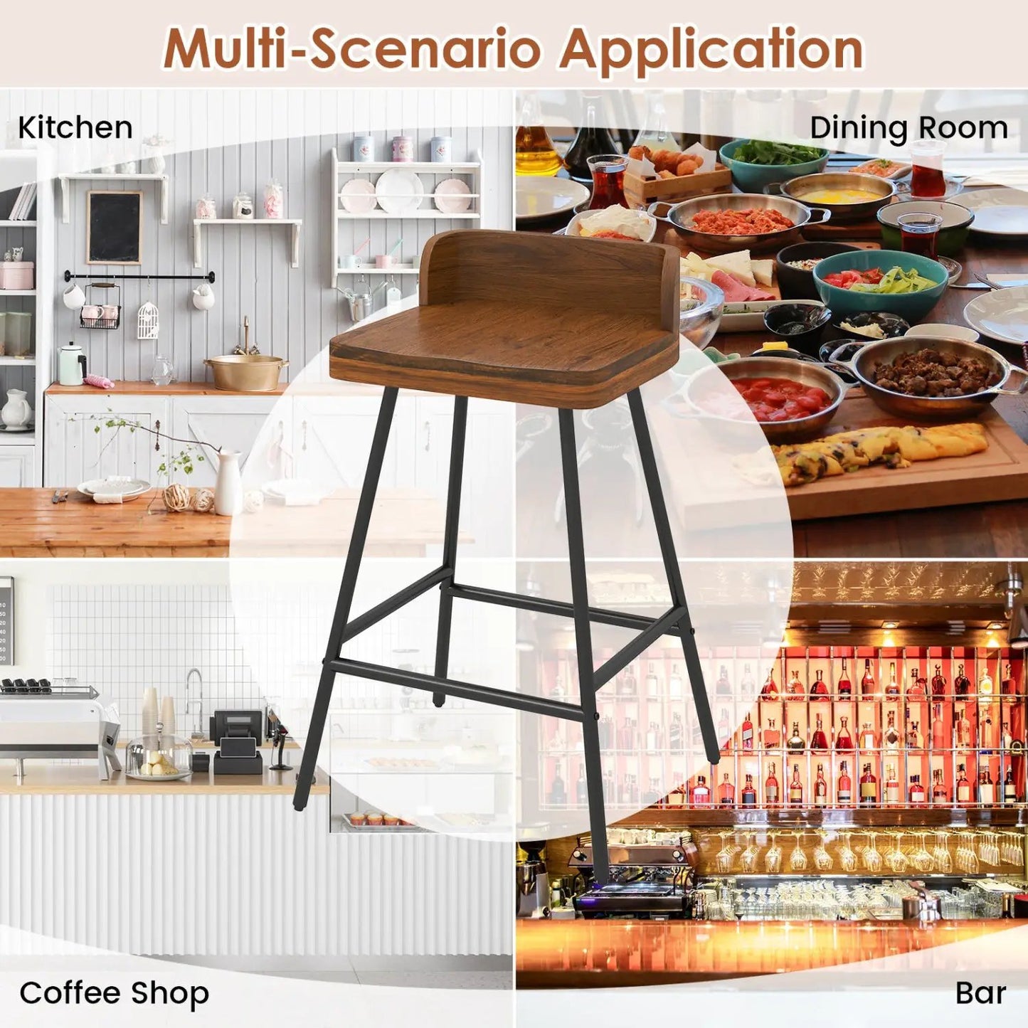 Counter Height Bar Stool Set with Footrest