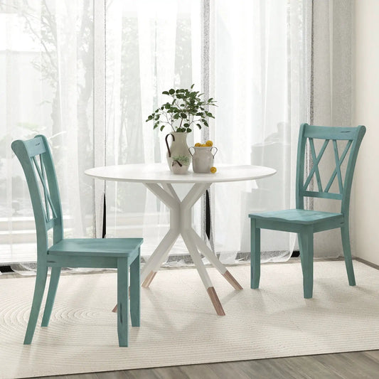 Ergonomic Cross Back Rubber Wood Chairs teal set of 2 for kitchen dining on Tampa Home & Garden Store