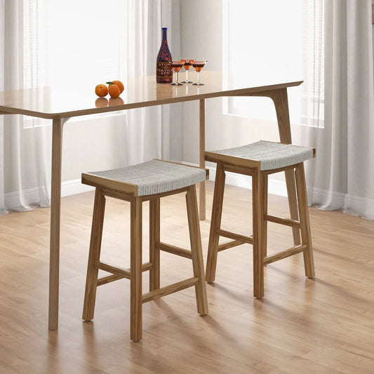 DirectDeals set of 2 25.5-inch dining bar stools with seaweed woven seats in natural wood on Tampa Home & Garden Store