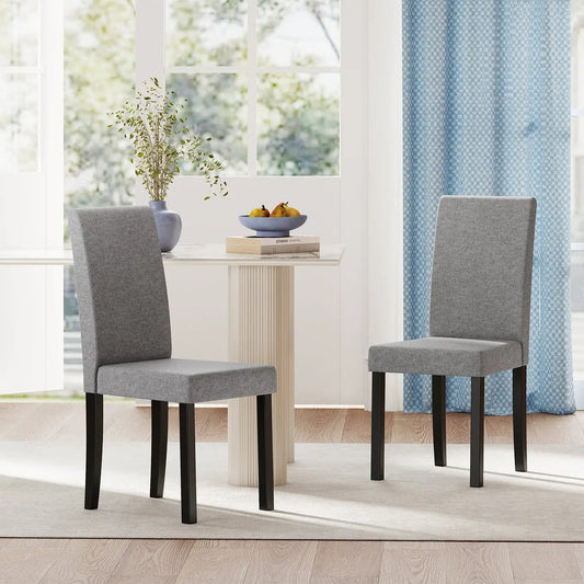 Parsons mid-century dining chairs set of 2, gray fabric upholstery, black legs on Tampa Home & Garden Store