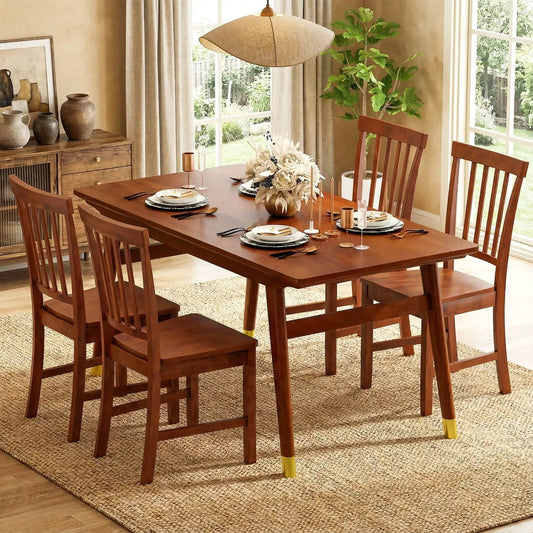 Set of 2 dining chairs with solid wooden legs and slatted backs in warm brown finish on Tampa Home & Garden Store