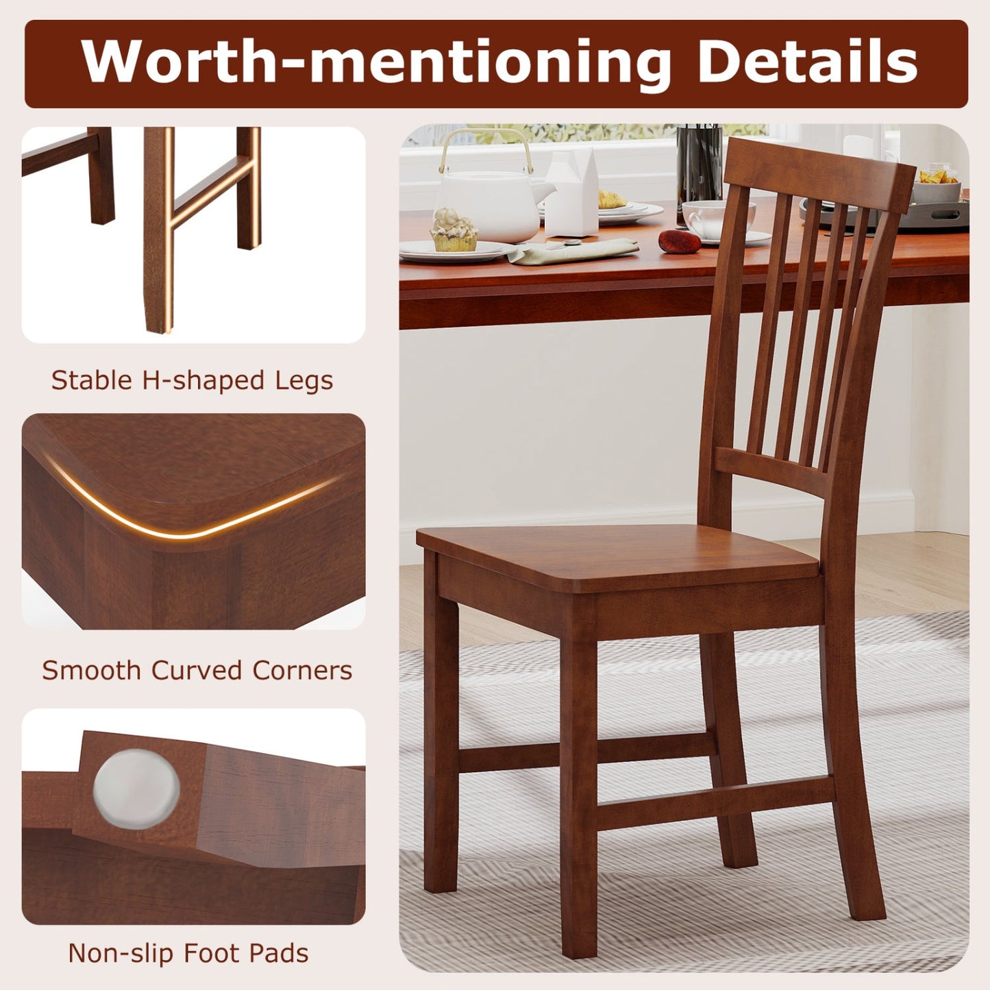 Set of 2 dining chairs with solid wooden legs and slatted back in warm brown finish on Tampa Home & Garden Store