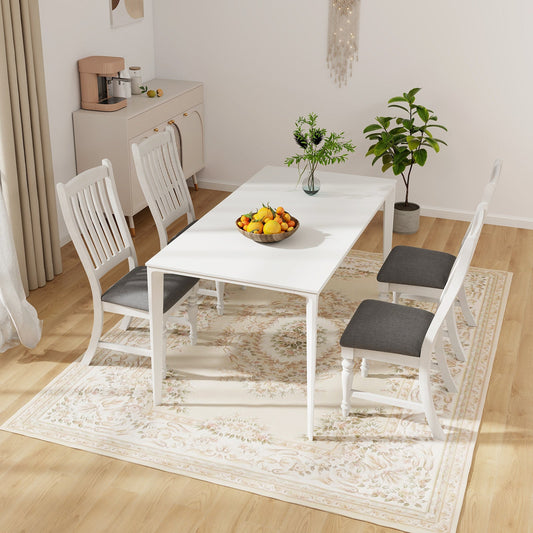 Juego de 2 sillas de comedor para cocina con patas de madera maciza - Blanco