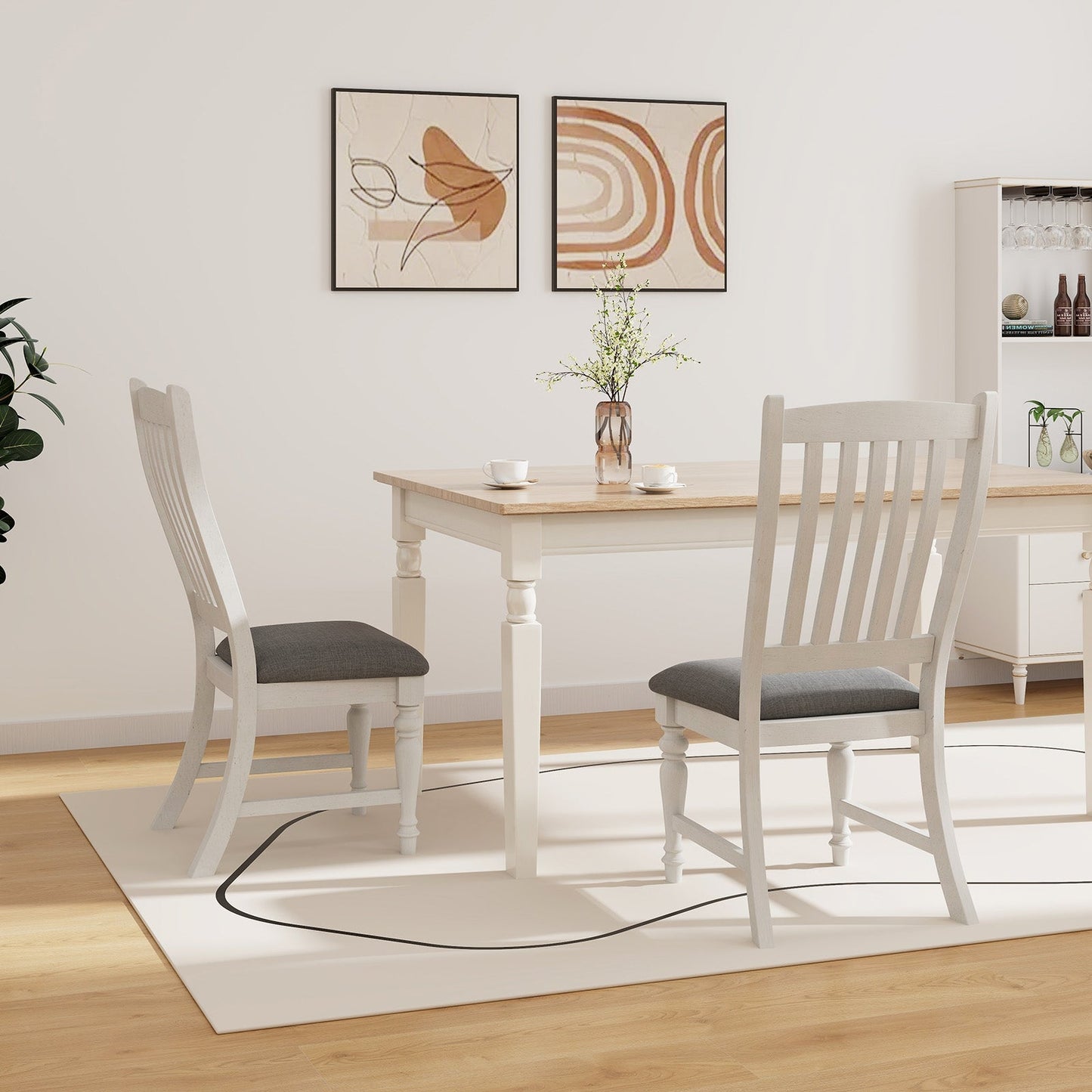 Juego de 2 sillas de comedor para cocina con patas de madera maciza - Blanco