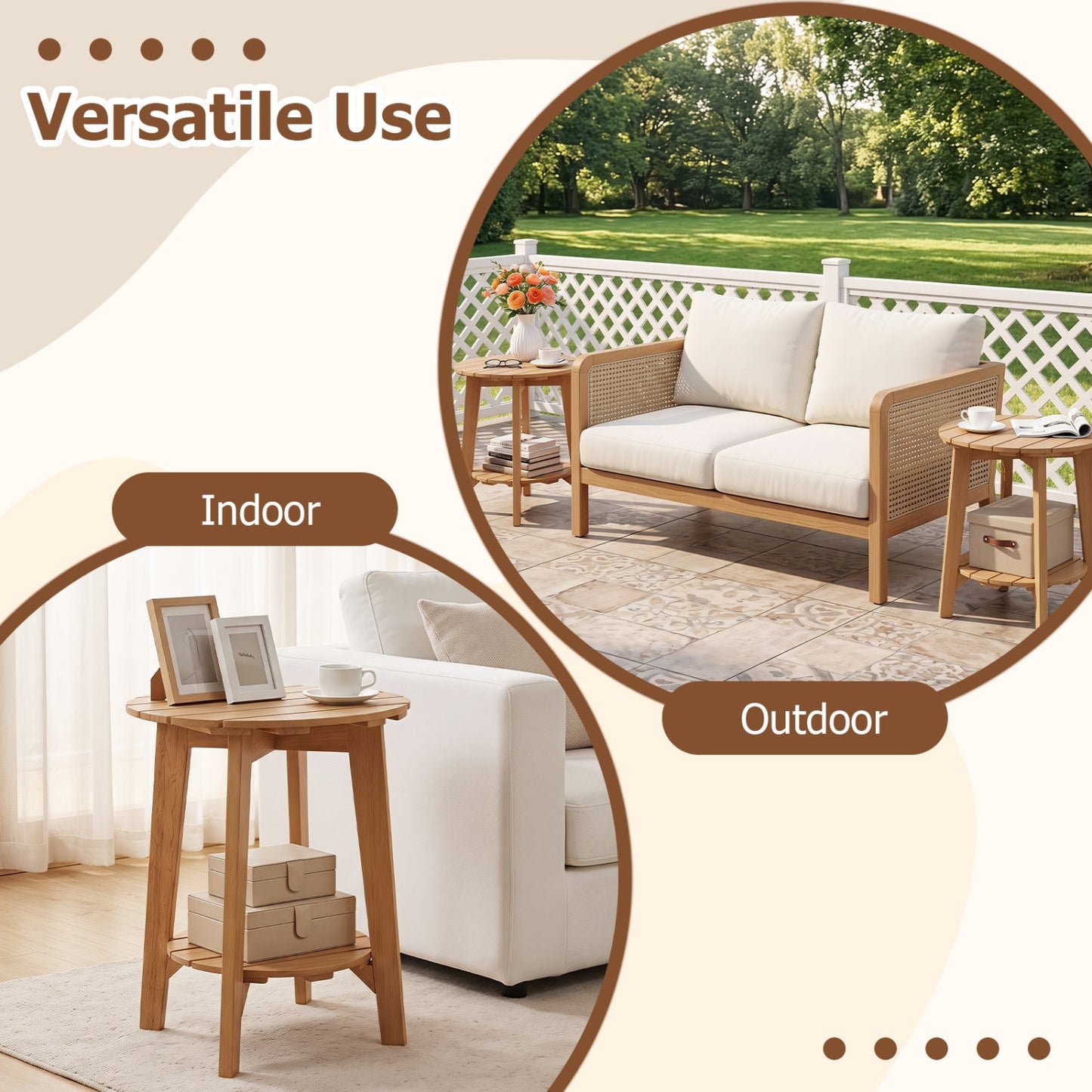 Eucalyptus wood side table set of 2 with storage shelf, natural finish DirectDeals on Tampa Home & Garden Store