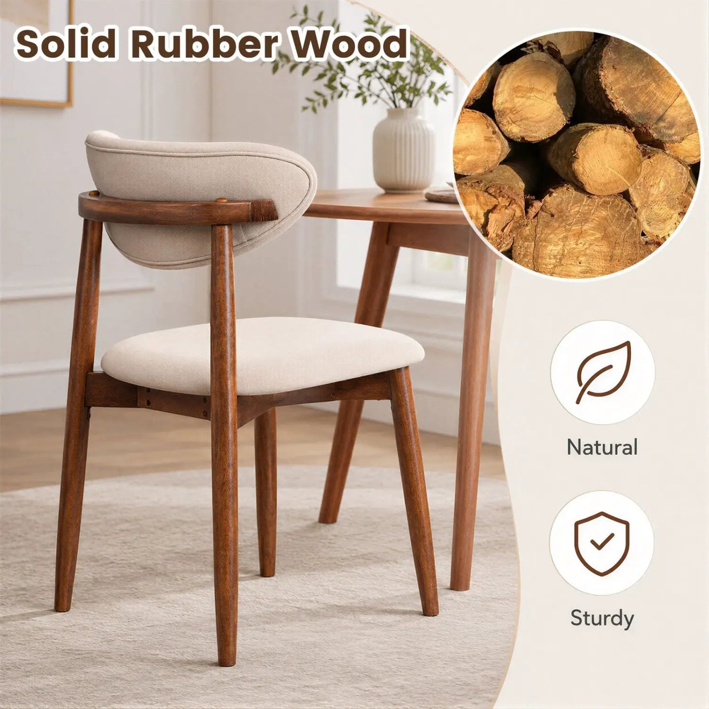 Upholstered Dining Chairs with Curved Back Set 2