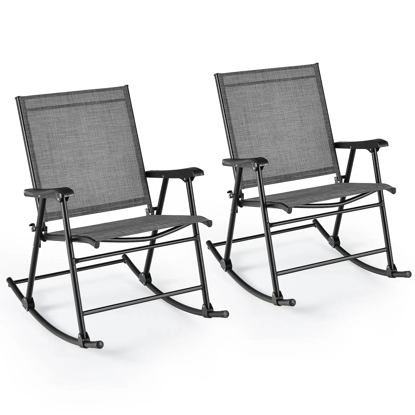 Folding rocking chairs set of 2 with breathable gray mesh seats and black metal frames on Tampa Home & Garden Store