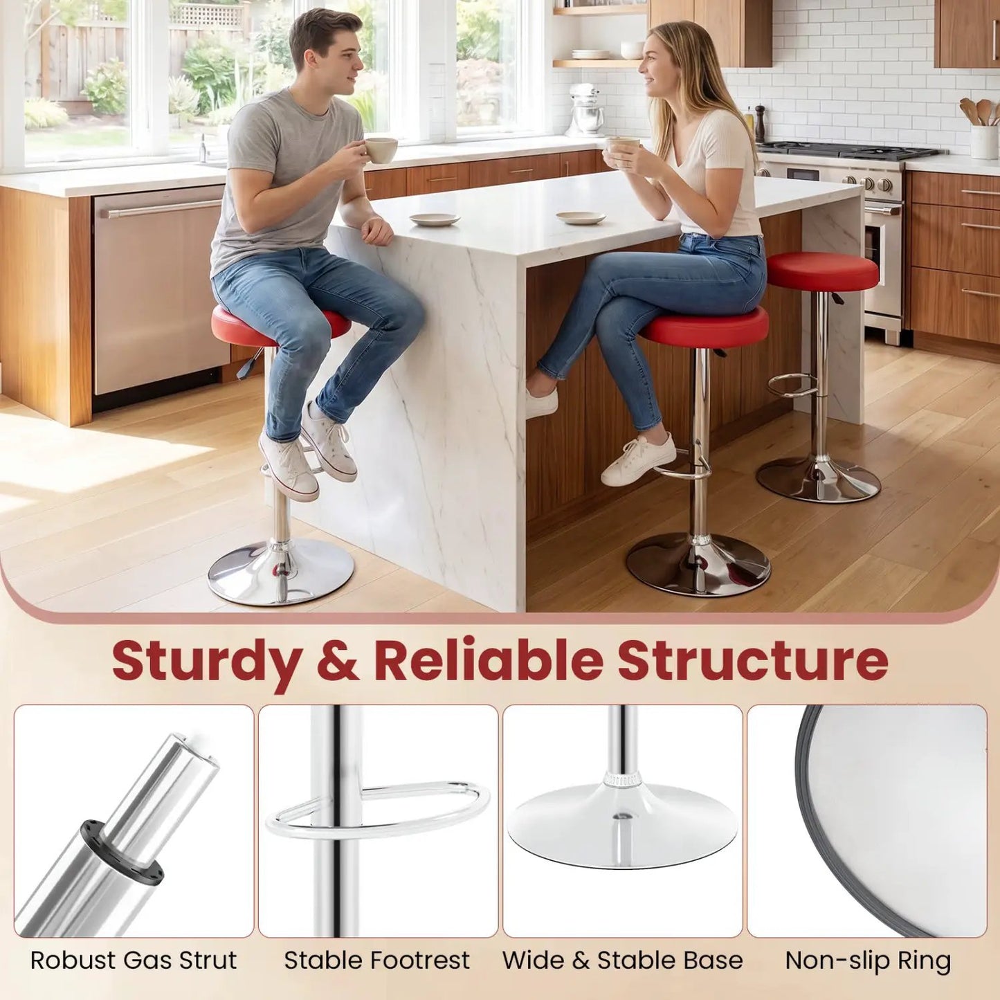 Height Adjustable Swivel Bar Stool Set of Two Red