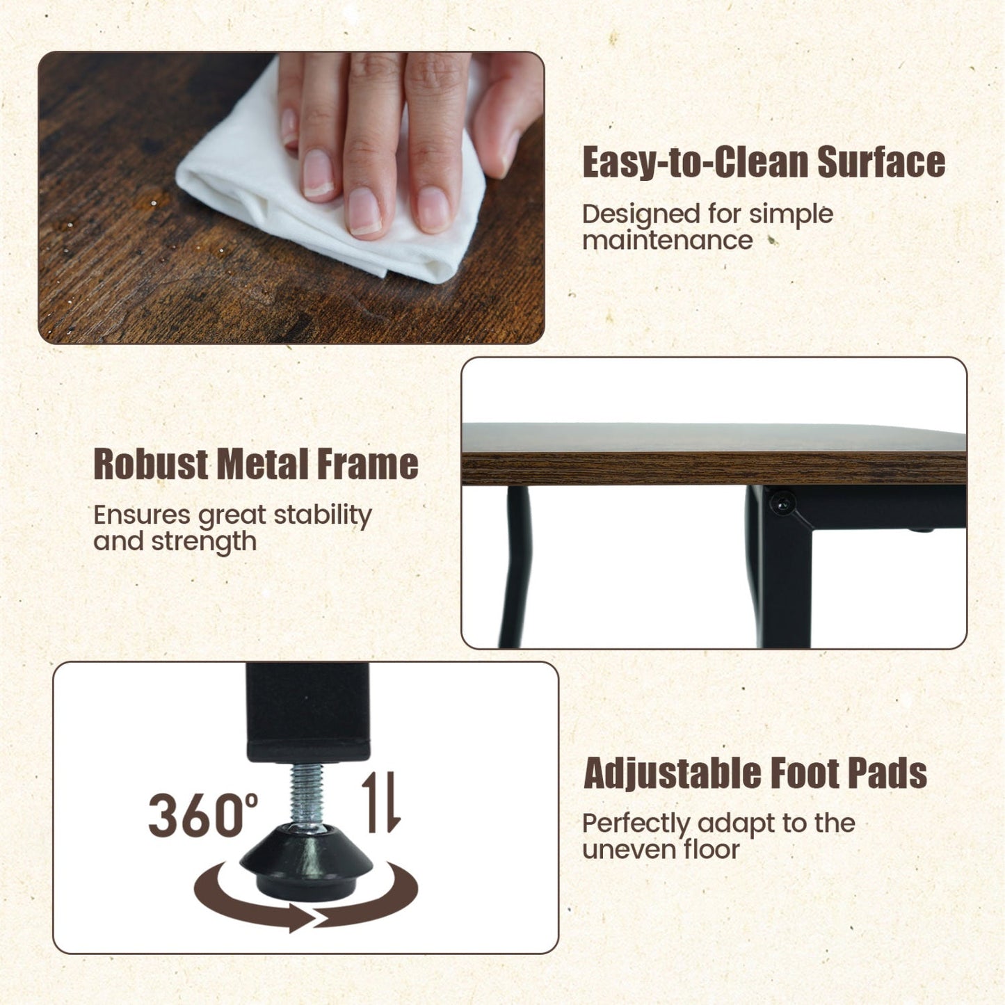 Industrial Side Table with Charging Station & 3-Tier Shelves, wood top on black metal frame on Tampa Home & Garden Store