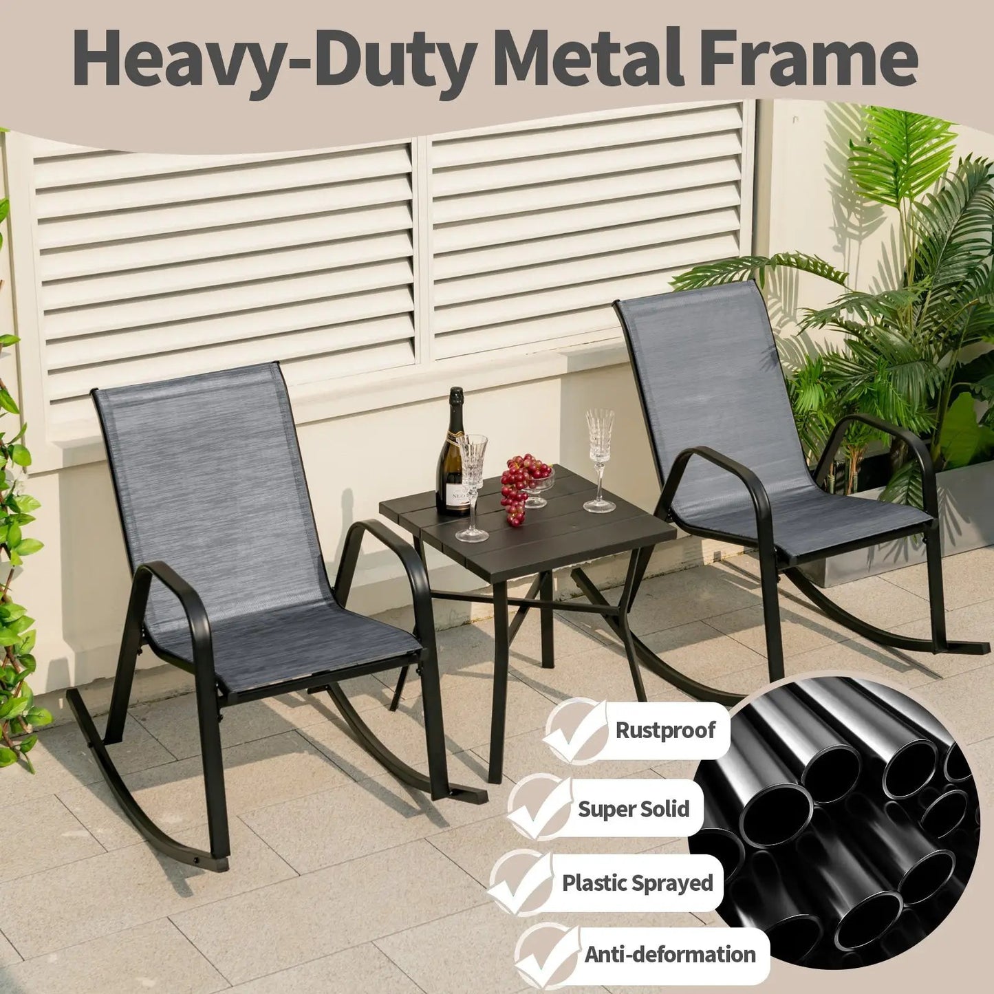 Metal patio rocking chairs with gray breathable fabric, 2-pack by DirectDeals on Tampa Home & Garden Store