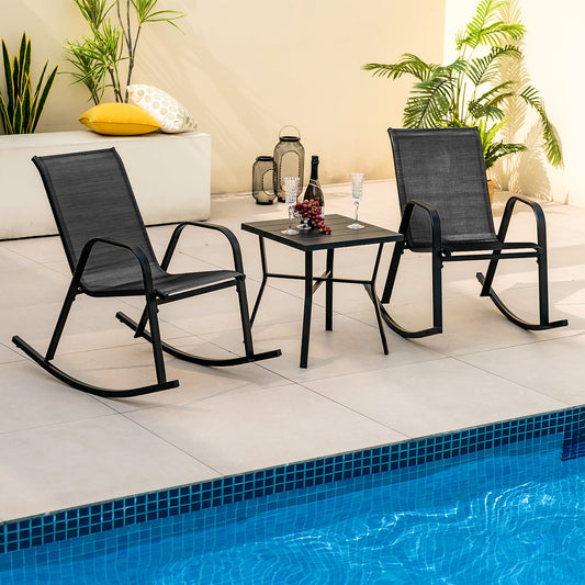 Set of 2 Metal Patio Rocking Chair with Breathable Seat Fabric - Tampa Home & Garden Store