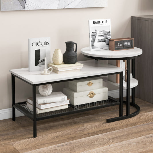 Set of 2 Nesting Coffee Table with Extra Storage Shelf for Living Room-Black - Tampa Home & Garden Store