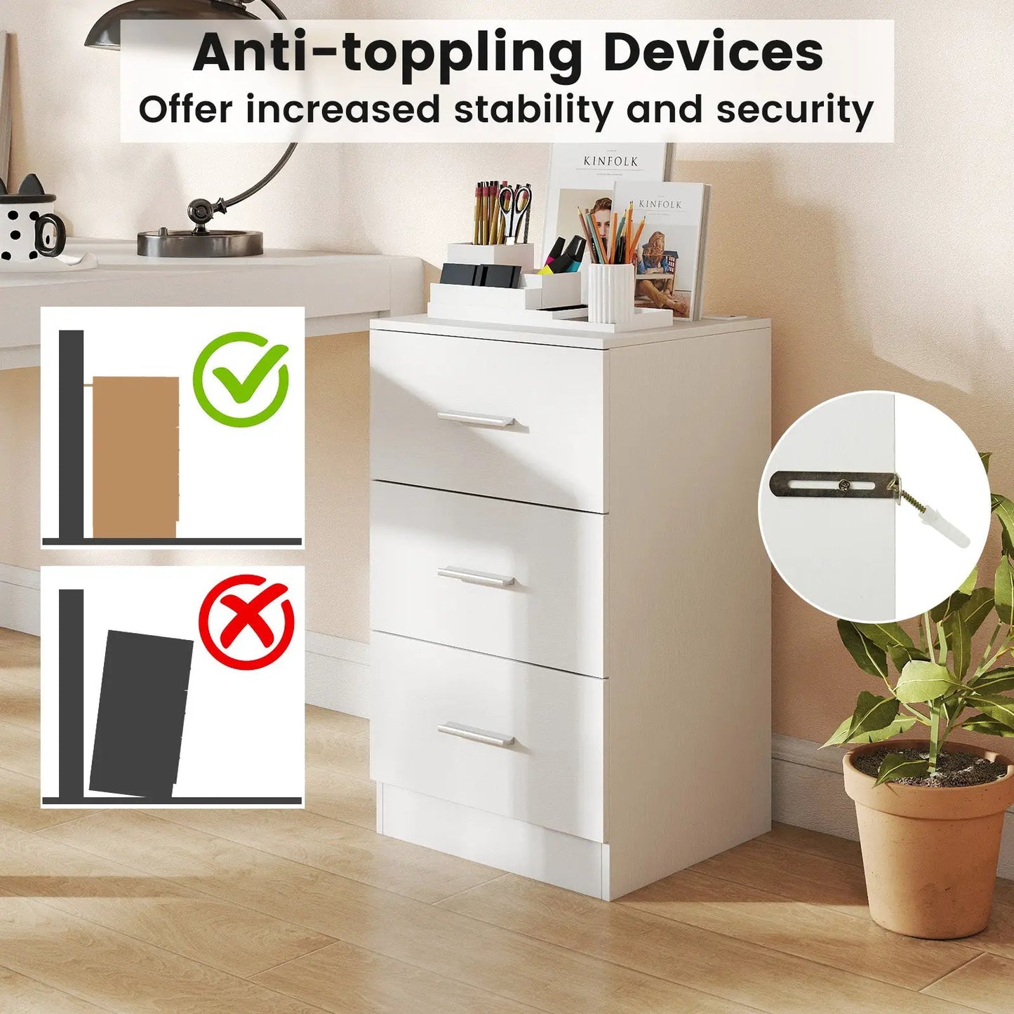 Nightstand with charging station and three drawers in white by DirectDeals on Tampa Home & Garden Store