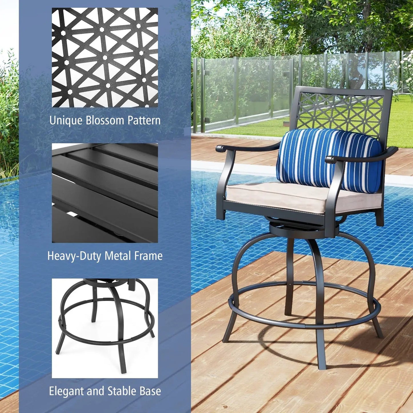 Set of 2 Outdoor Bar Height Chair with Soft Cushions - Tampa Home & Garden Store