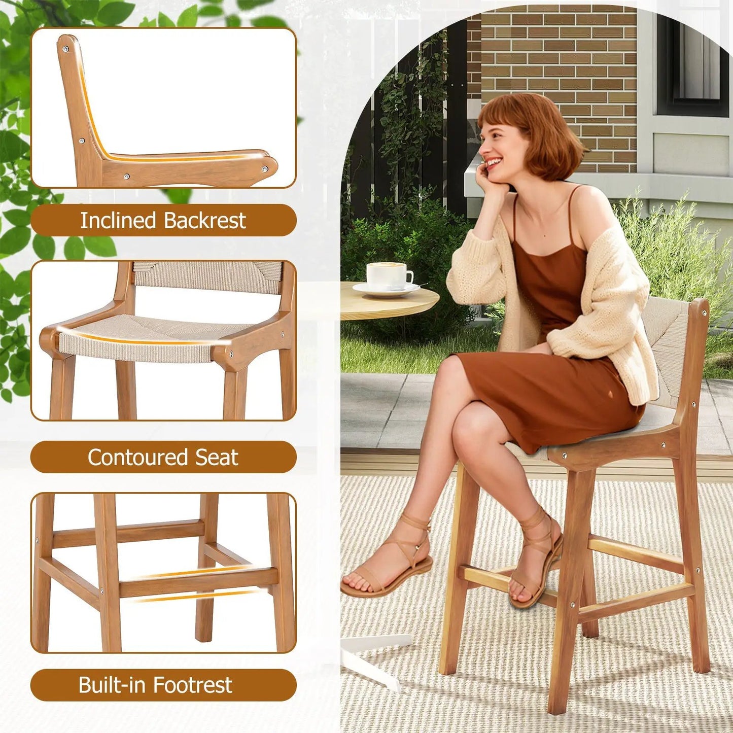 Set of 2 outdoor counter-height teak bar stools with built-in footrests by DirectDeals on Tampa Home & Garden Store
