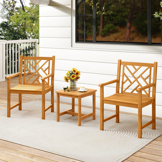 Set of 2 Outdoor Dining Chairs Acacia Wood with Cross-Pattern Backrest - Tampa Home & Garden Store