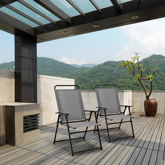 Set of 2 Outdoor Folding Sling Chairs with Armrest and Backrest-Gray - Tampa Home & Garden Store
