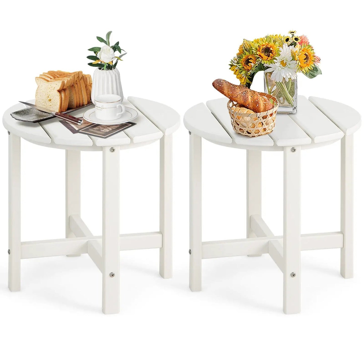 Set of 2 18 Inch Round Weather-Resistant Adirondack Side Tables-Black - Tampa Home & Garden Store